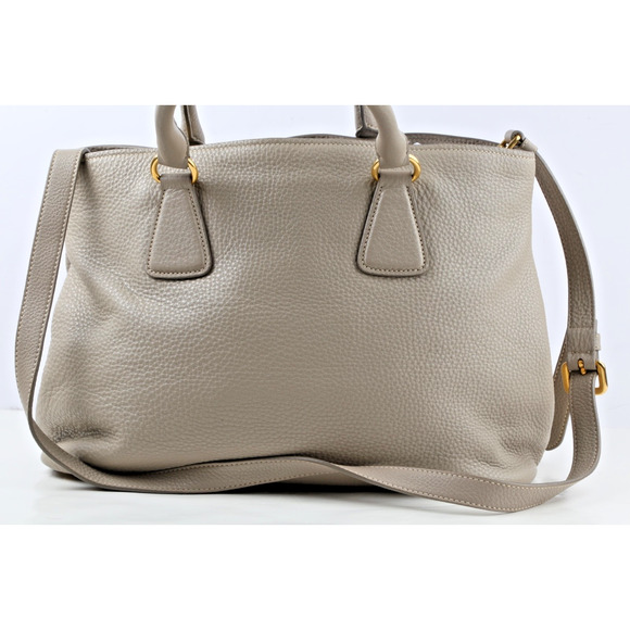 PRADA Vitello Daino Tote Taupe Gray Pebbled Grained Leather Shoulder Strap Bag - Picture 13 of 16
